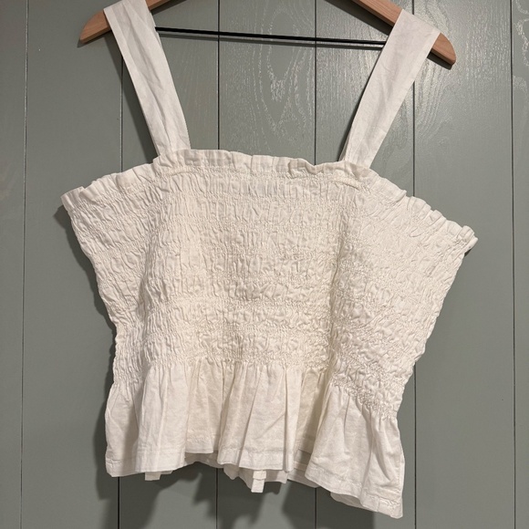 Free Assembly Tank Womens Snow White Ruffle Trim Square Neck Smocked Top-Size XL - Picture 2 of 5